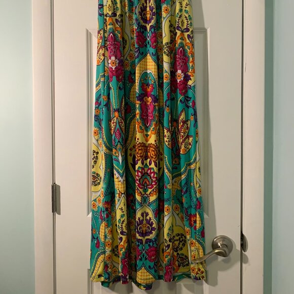 Forever 21 Strapless Maxi Dress Size Medium Bright Bold Paisley Floral Print - Picture 2 of 4